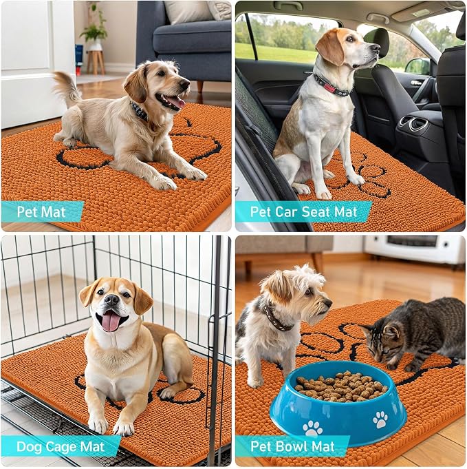 OLANLY Dog Door Mat for Muddy Paws 48x30, Paw Print Design, Absorbs Moisture