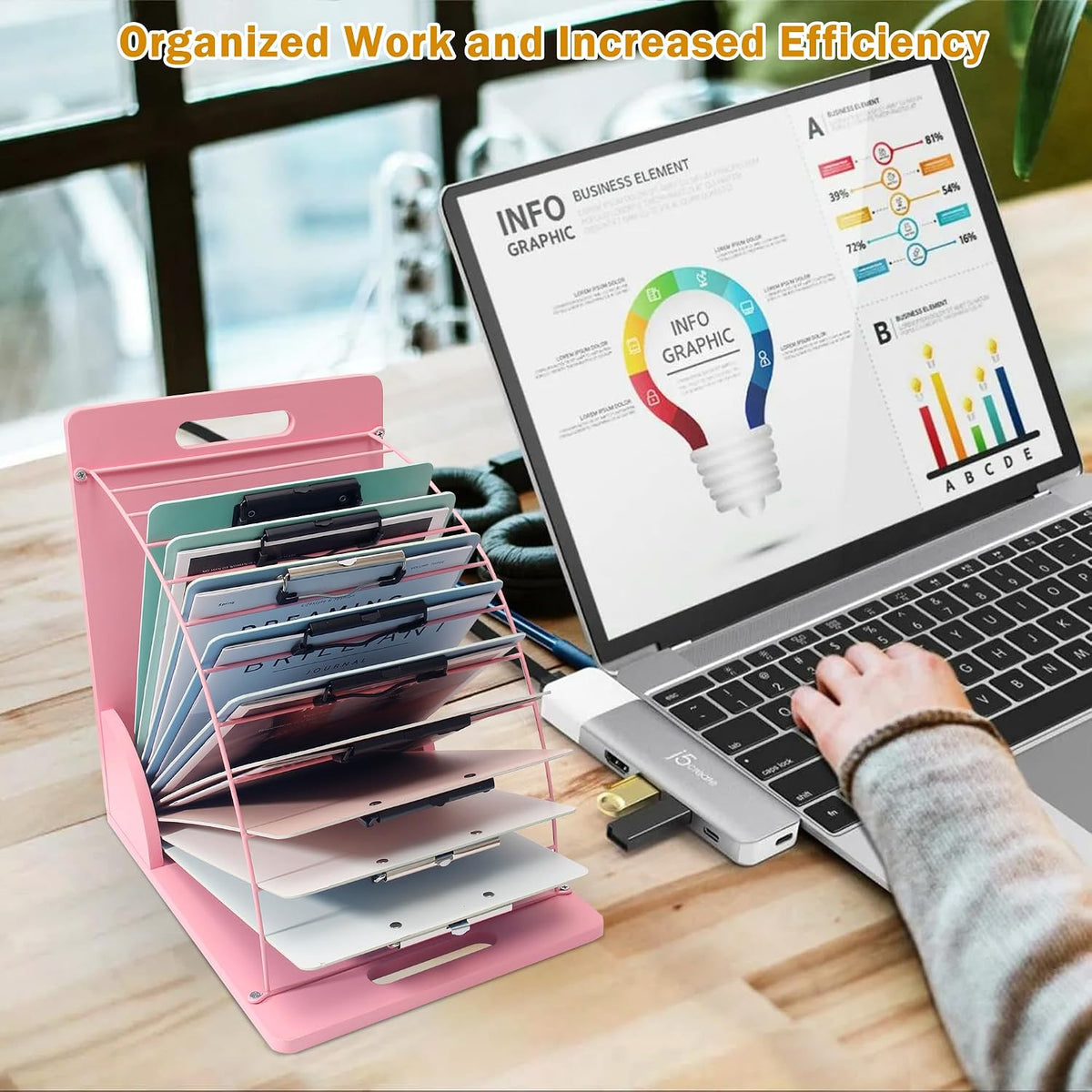 2 Pack Clipboard Holder - 12 Layer Clipboard Storage Rack Wooden Clipboards Organizer With Sturdy Metal Shelf for Classroom Office Desk Essentials Supplies Workshop Teacher Must Haves