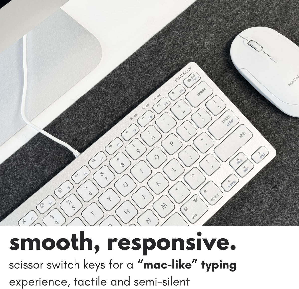 Macally Small Wired Keyboard for Mac and Windows - 78 Scissor Switch Keys Compatible Apple Keyboard - USB Mini Keyboard that Saves Space and Looks Great - Plug and Play Wired Mac Keyboard - Aluminum