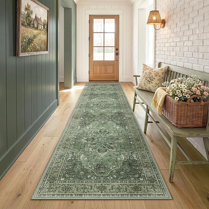 RELEANY Area Rugs Runner 3'x9' Washable Non-Slip, Floral Vintage Distress