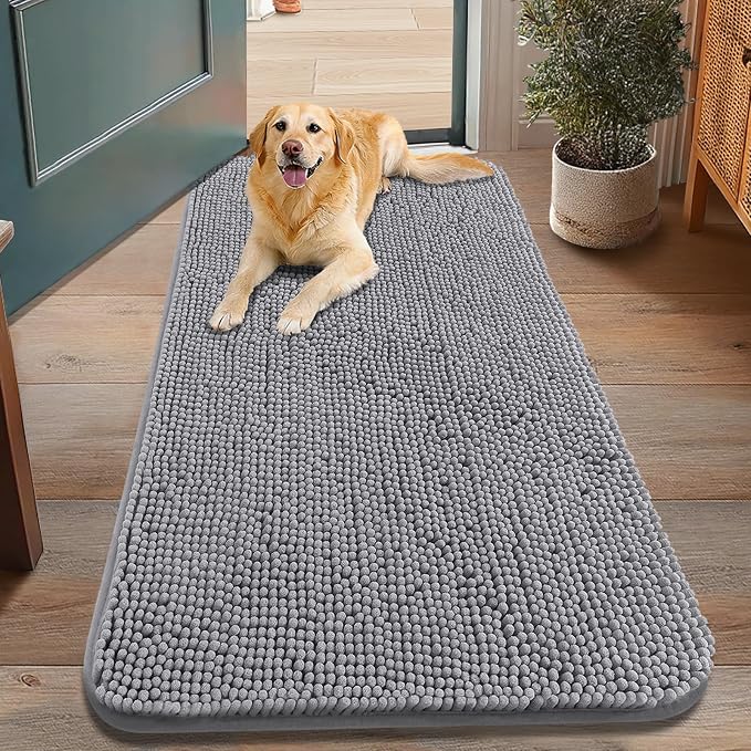 Smiry Dog Door Mat for Muddy Paws 48x30, Absorbent Dirt Trapper, Non-Slip