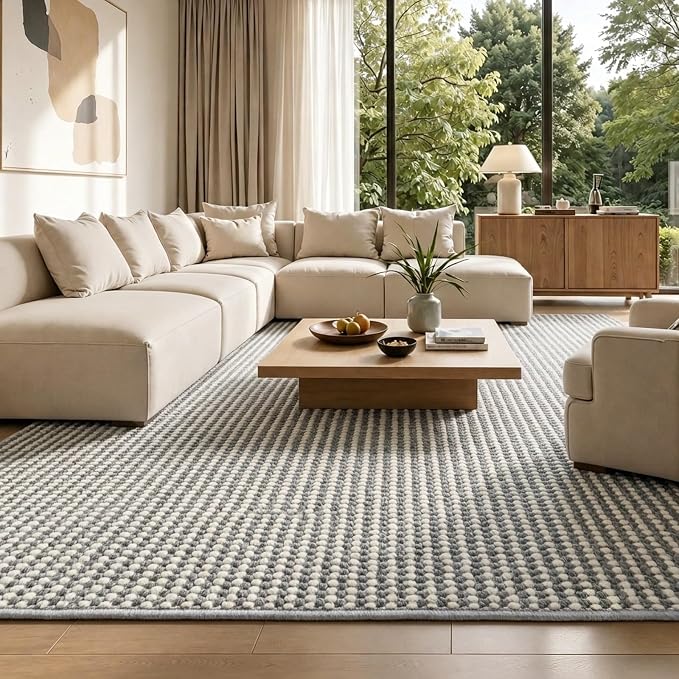 Faux Jute Area Rug 4'x6', Washable & Non-Slip, No Odor. Farmhouse Boho Style