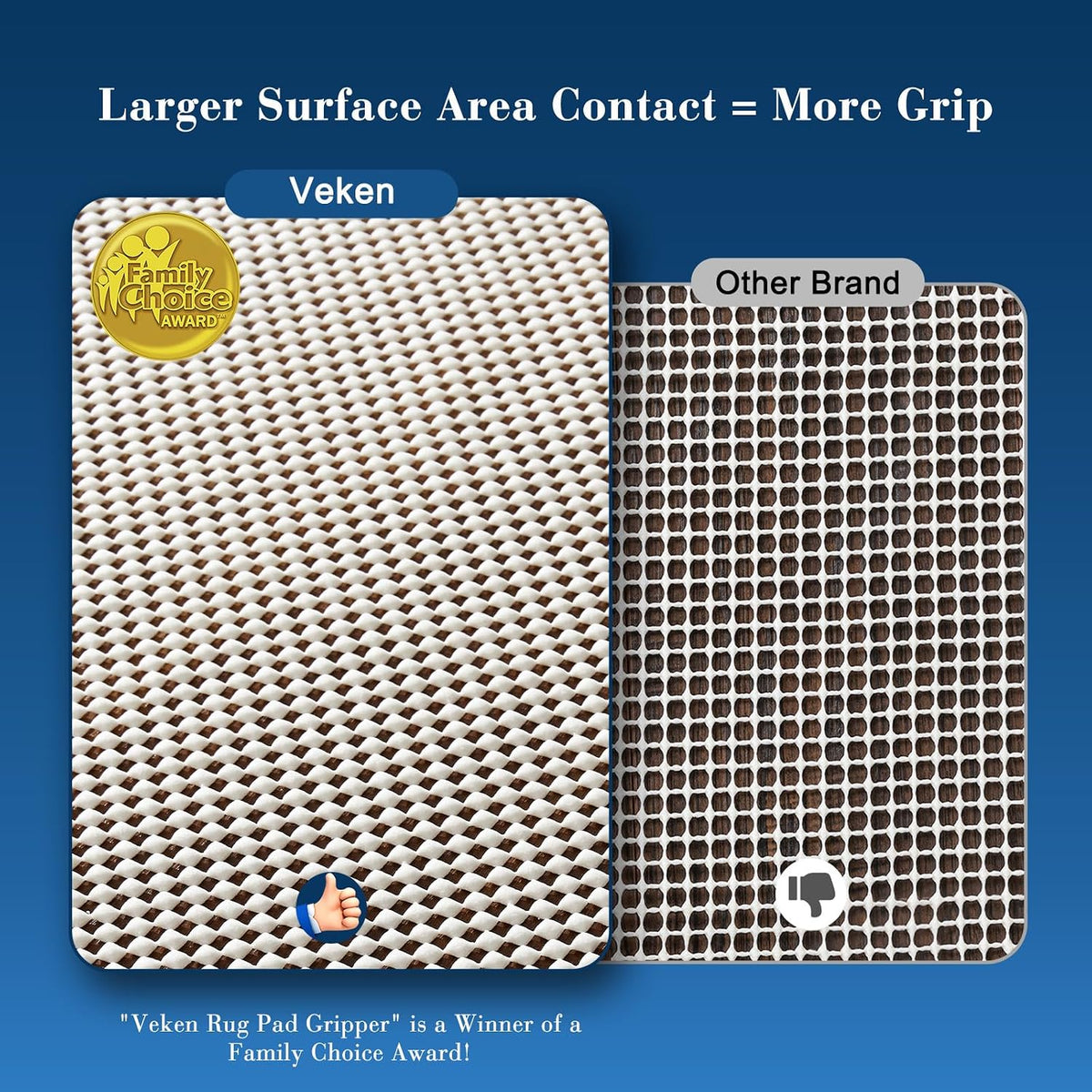 Veken 9x12 Ft Rug Pad Gripper for Hardwood Floors, Non Slip Rug Pads for Area Rugs, Thick Rug Grippers for Tile Floors, Under Carpet Anti Skid Mat, with More Than 99 Pieces Anti-Slip Square Pattern