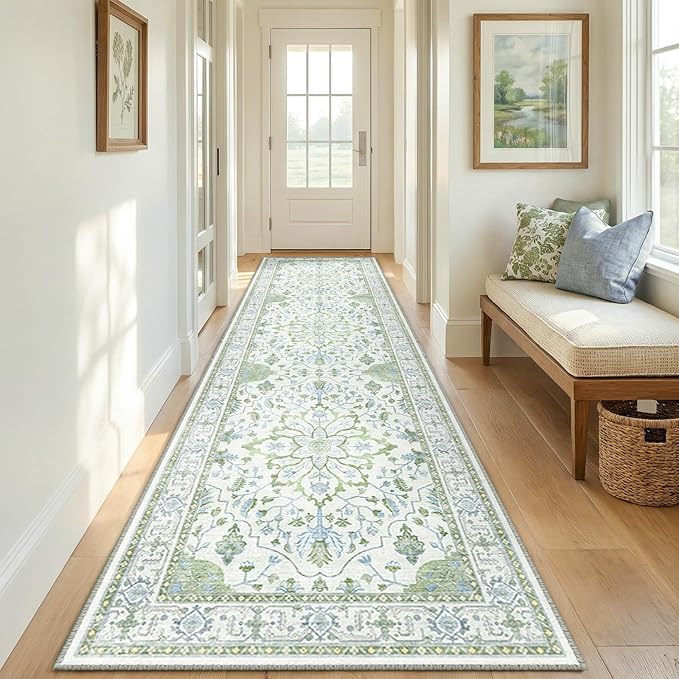 RELEANY Area Rugs Runner 2'x8' Washable Non-Slip, Floral Vintage Distress
