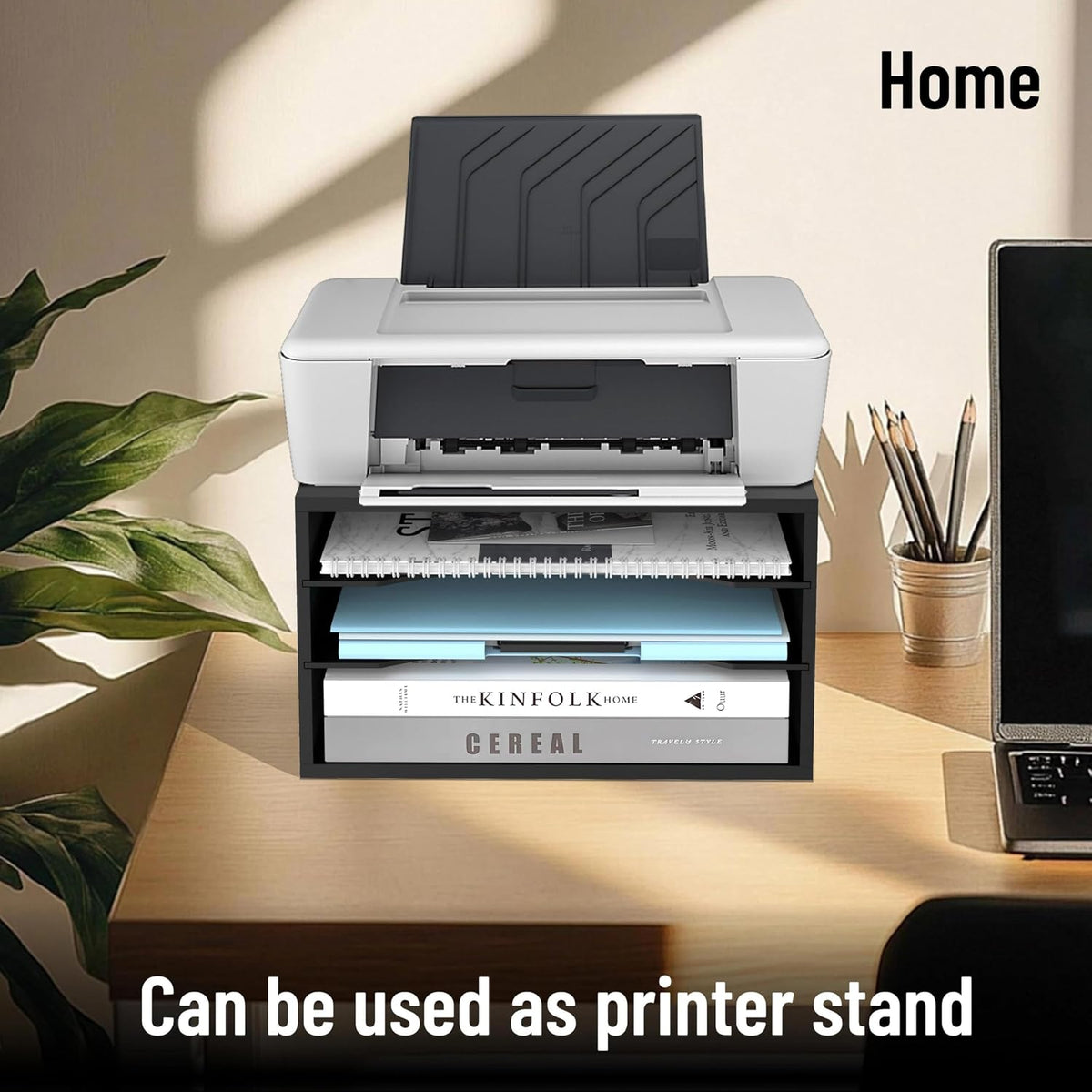 3-Tier Paper Organizer for Desk, Adjustable Mail Organizer, Black