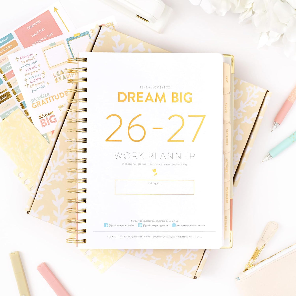 Passionate Penny Pincher Work Planner 2026-2027 | 12-Month Weekly Calendar (Start Monday) | Vertical Weekly Layout | Monthly Review | Budget & Goal Tracker | Customizable Routine & Goals Checklists