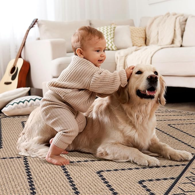 Tangsoo Easy Jute Rug 3x5 for Entryway, Geometric Non-Slip Washable Indoor