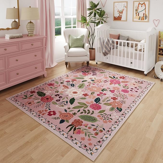 Rugcomf Bedroom Rug 3x5 Rug Washable Area Rug Non Slip Low Pile Boho Floral