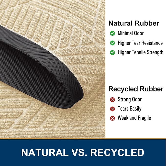 Smiry Front Door Mat Outside Entrance, Heavy Duty Sturdy Natural Rubber Doormat