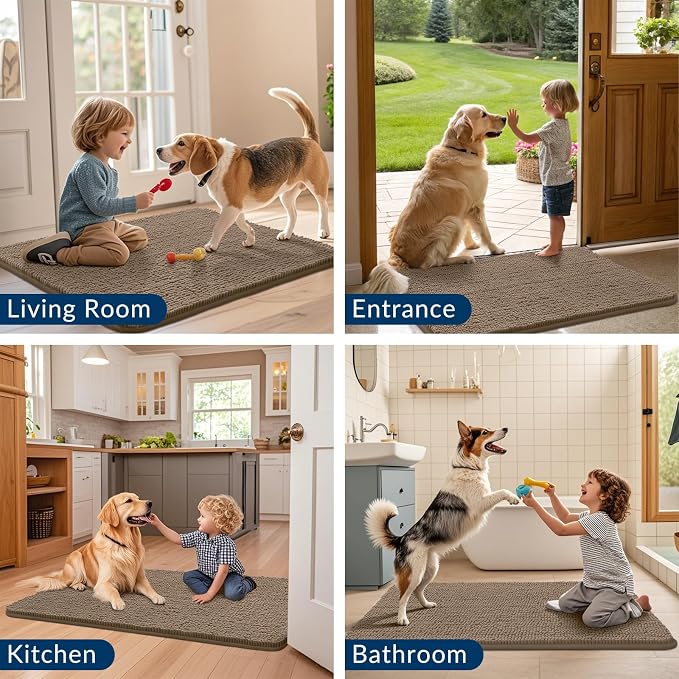 Smiry Dog Door Mat for Muddy Paws 30x20, Absorbent Dirt Trapper, Non-Slip