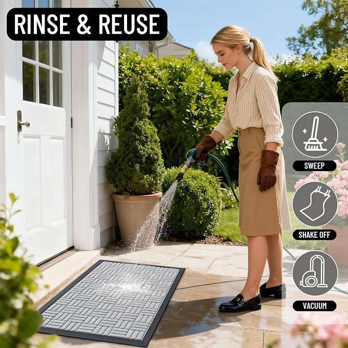 OLANLY Front Door Mat Outside Entrance 47x32, Heavy Duty Sturdy Natural Rubber