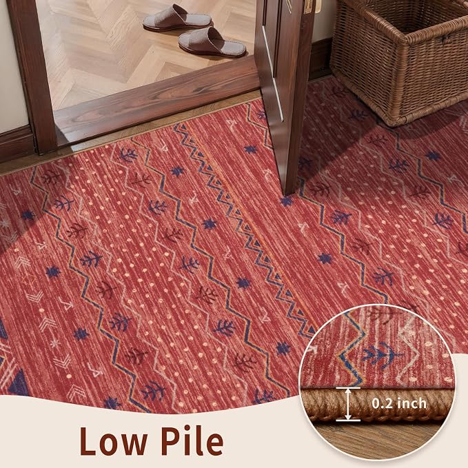 SERISSA 9x12 Area Rugs for Living Room, Washable Non-Slip Red 0chre Boho Rug
