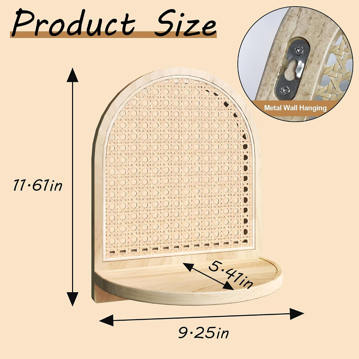 Rattan Shelf Set of 2, 7''Natural Rattan Shelf with Wicker Decor, Boho Wall Decor Small Floating Shelf for Plant Figurines Display, Mini Shelves for Knick Knack Storage