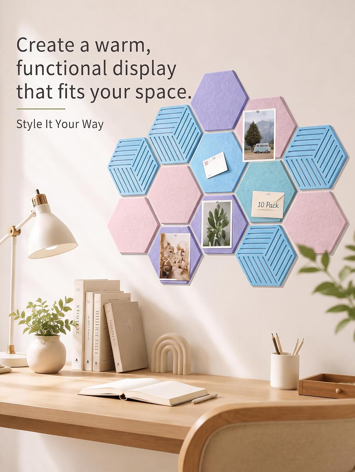 Hexagon Cork Board Tiles for Office Walls Decor 10 Pack 11.81" X 10.24"