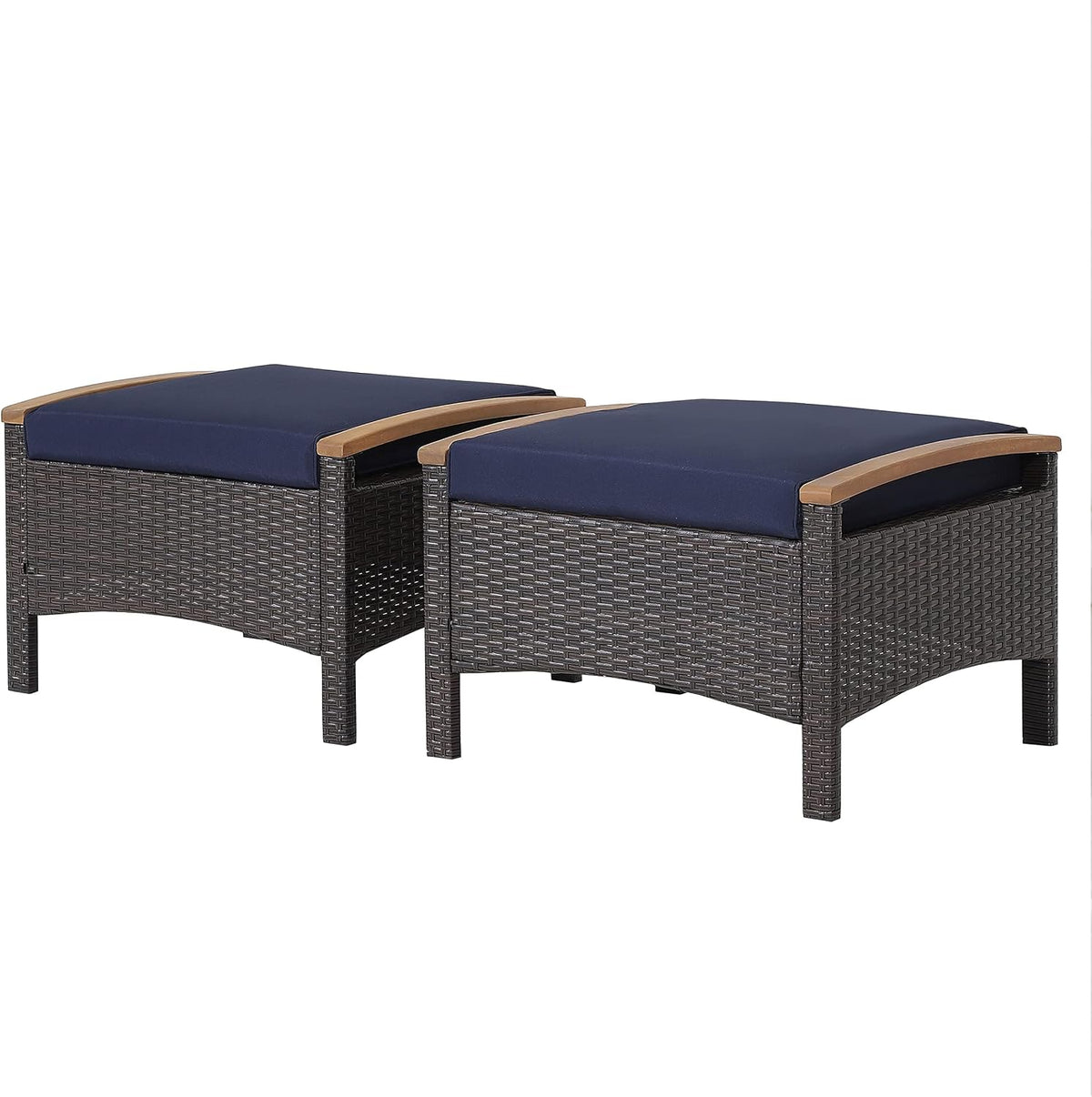 HAPPYGRILL Outdoor Patio Ottoman Set, PE Rattan Wicker Ottomans