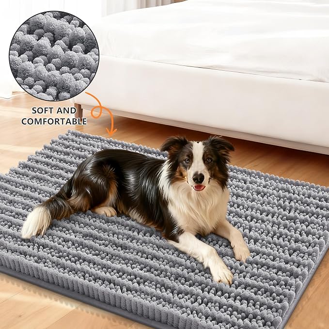 Smiry Dog Door Mat for Muddy Paws 32x21, Absorbent Dirt Trapper, Non-Slip