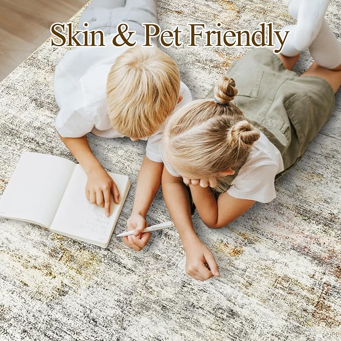Soalmost 5x7 Area Rugs Gray Rust Low Pile Indoor Washable Trendy Faded Style