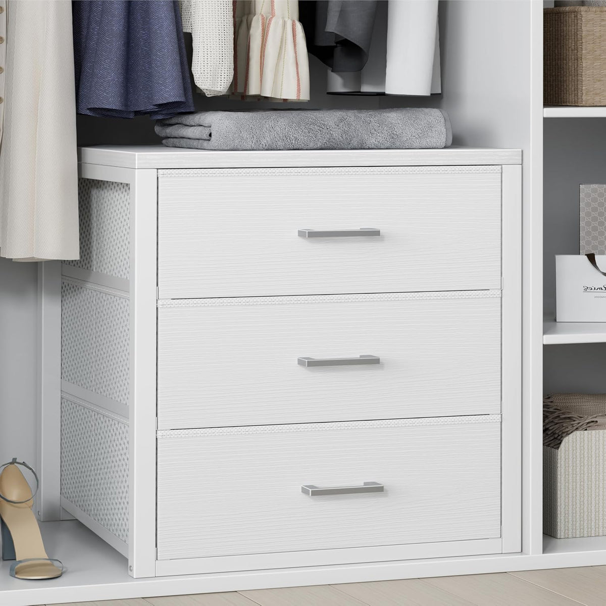 BOLUO Closet Drawers White 3 Drawer Dresser for Closet Organizers and Storage Bedroom Dorm Modern