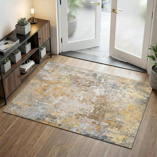 Beige Gold Entryway Rug 3x5 Door Mat Indoor Entrance 36x60, Washable Small