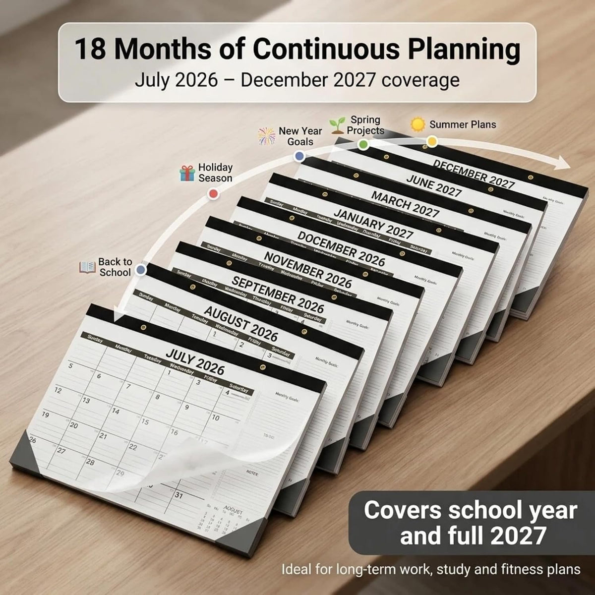 Calendar 2026-2027 (2 Pack) - 18 Month Desk Calendar 2026-2027(July 2026 - Dec 2027), 17" x 12" Desk Calendar with Thick 120 GSM Paper for School & Office.