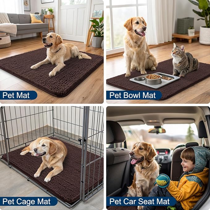 Smiry Dog Door Mat for Muddy Paws 54x32, Absorbent Dirt Trapper, Non-Slip