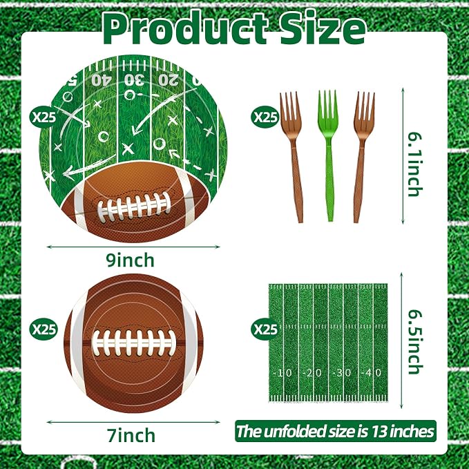 100 Pcs Football Party Supplies Set, Serves 25 – Disposable Football and Field