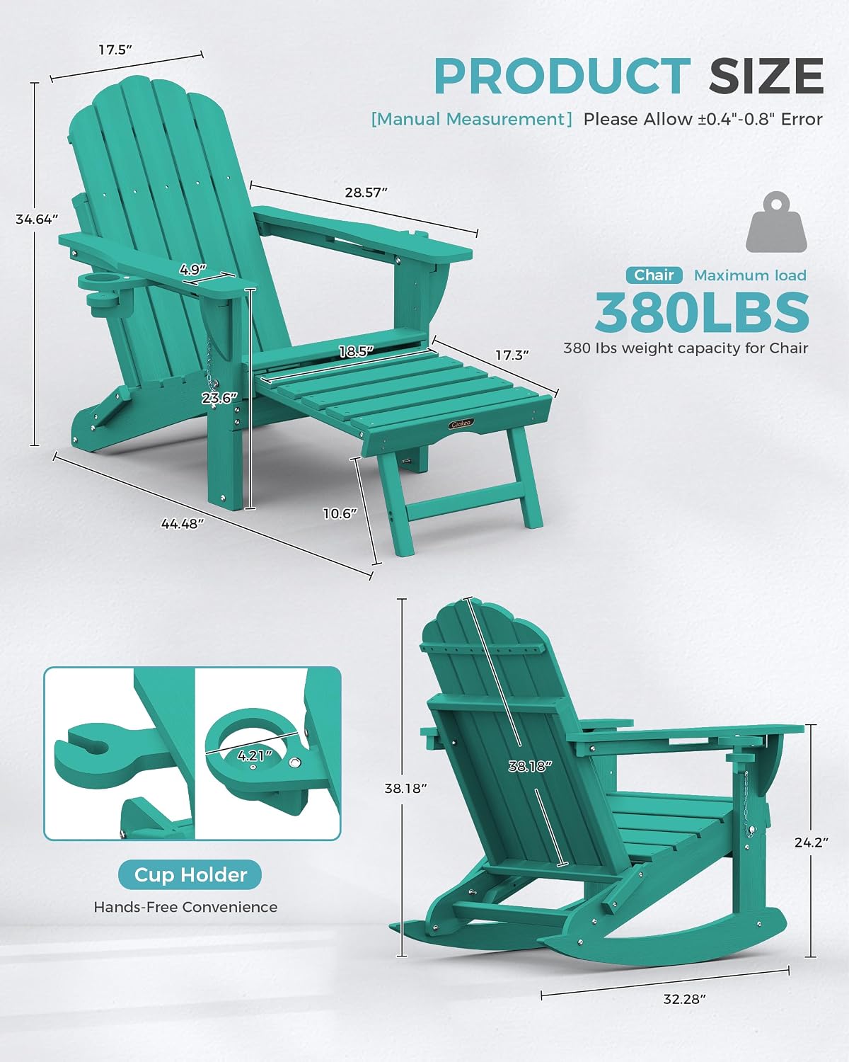 Ciokea Adirondack Rocking Chair with Footrest (Lake Blue)