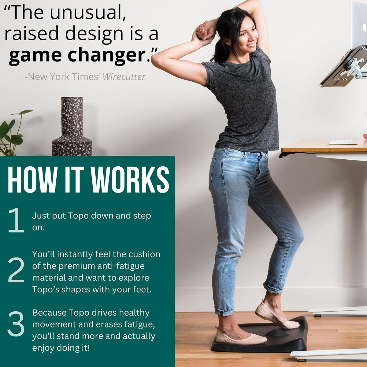 Standing Desk Mat - Topo Mini by Ergodriven | The Smaller Not-Flat Anti-Fatigue Standing Desk Mat with Calculated Terrain | Ultra-Thick Premium Comfort Foam, Durable, No PFAs or PVC | Obsidian Black