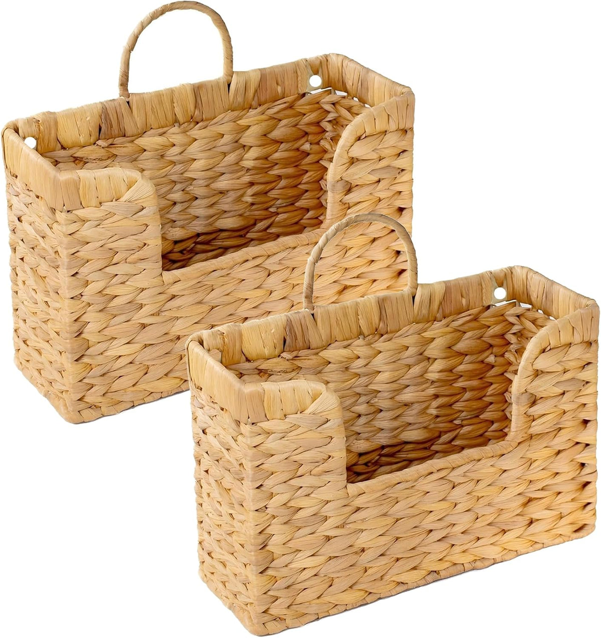 Set of 2 Magazine Holder Wall Basket Water Hyacinth Woven Mail Organizer, Wicker Wall Hanging Baskets for Magazines, Letters & Storage Decorative Mail Holder, Magazine Rack, 11.8x4.3x7.9 Inch