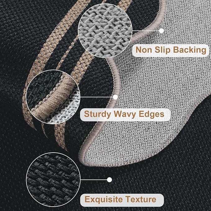 Modern Easy Jute 4x6 Outdoor Patio Rug, Washable Indoor Black Kitchen Rugs