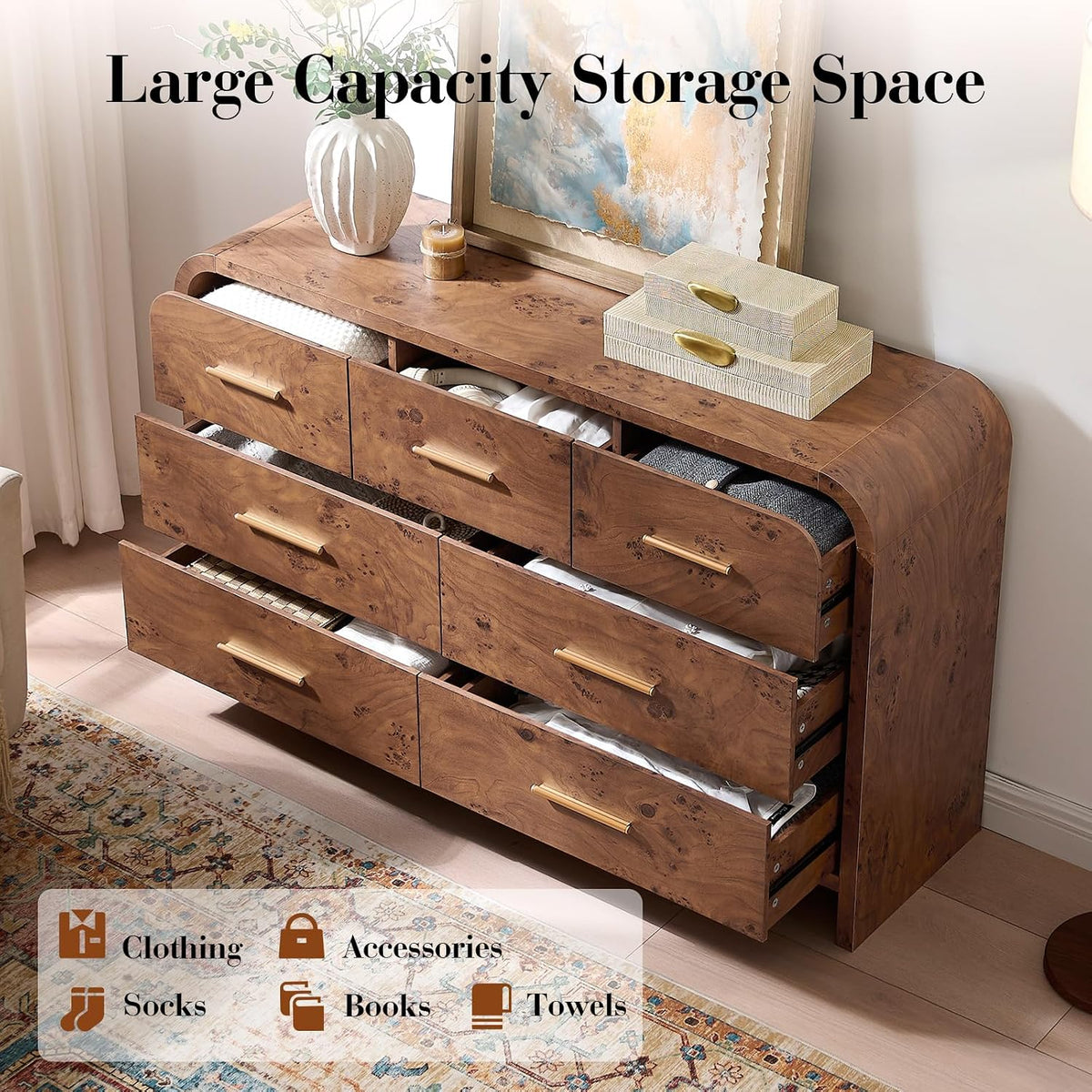 Curved Drawer Dresser for Bedroom with 7 Drawers, 54'' Wide Chest of Drawer