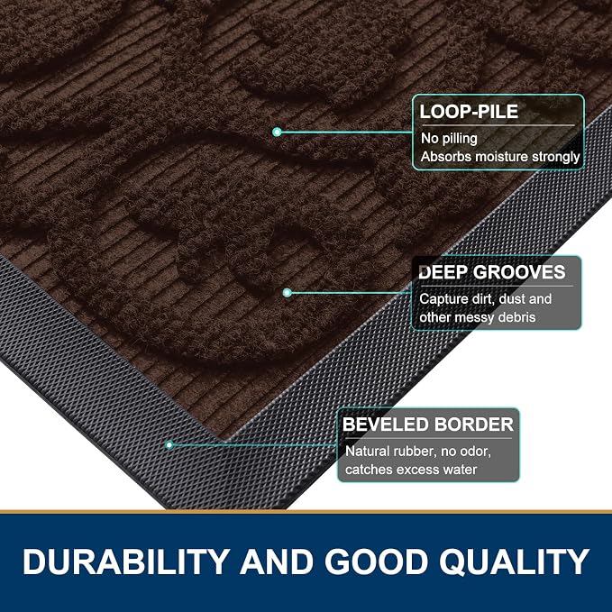 Smiry Welcome Door Mat Outside Entrance, Heavy Duty Trap Dirt and Moisture Easy