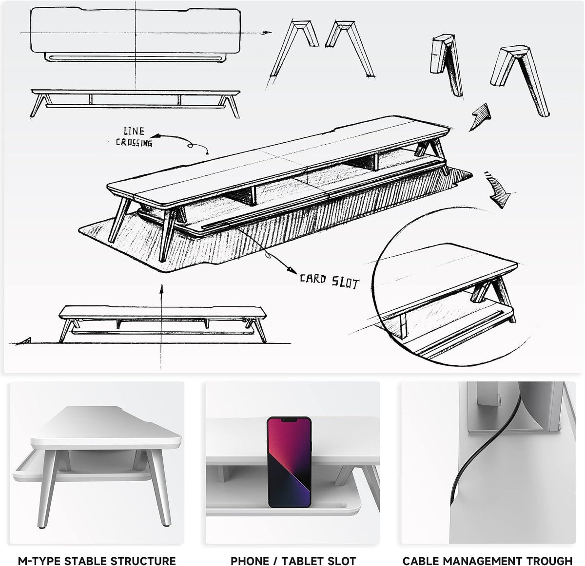 Fenge Dual Monitor Stand Riser with 12 Color RGB Light for Office Desk, White