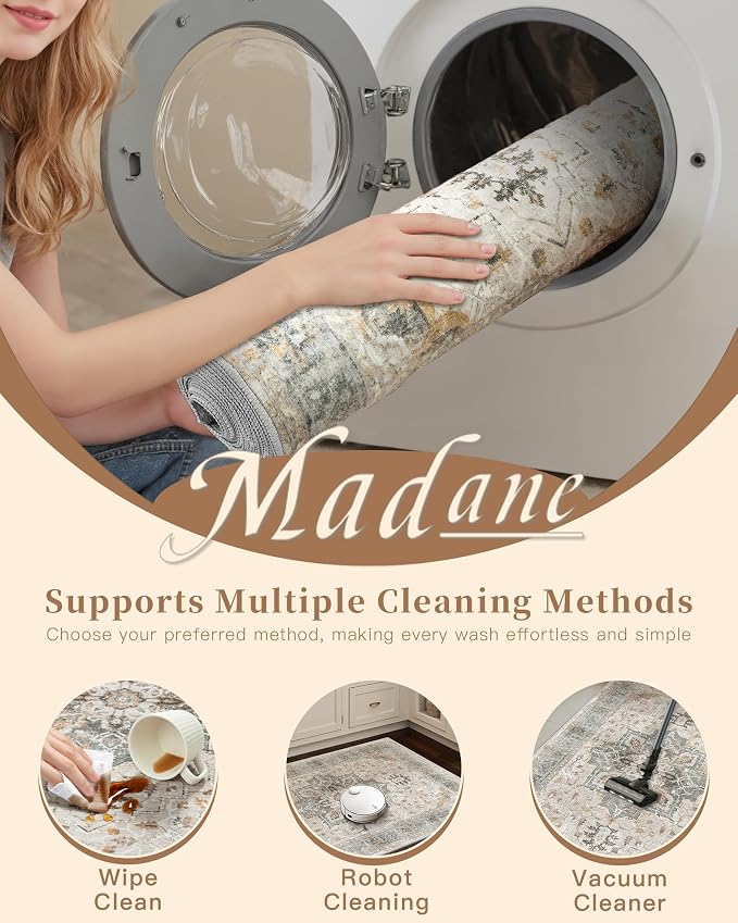 Madane Washable Area Rug 2x3, Small Entryway Rug Non-Slip Vintage Door Mat