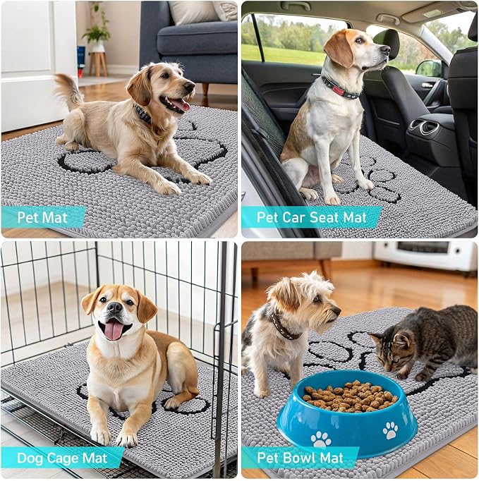 OLANLY Dog Door Mat for Muddy Paws 48x30, Paw Print Design, Absorbs Moisture