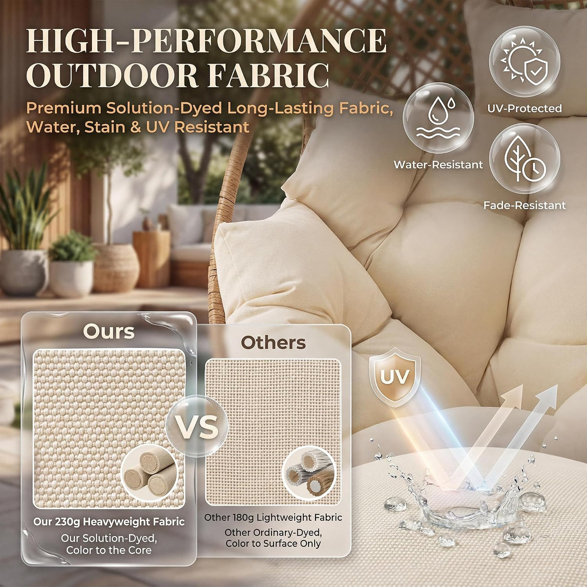 NICESOUL Wicker Egg Chair with Ottoman, Indoor Outdoor Egg Basket Lounge Chair w/Cushion, Oversized Egg Seat with Legs 440 Lbs, Comfy Cozy Boho Style Nest Chair w/Footrest for Patio, Balcony, Beige