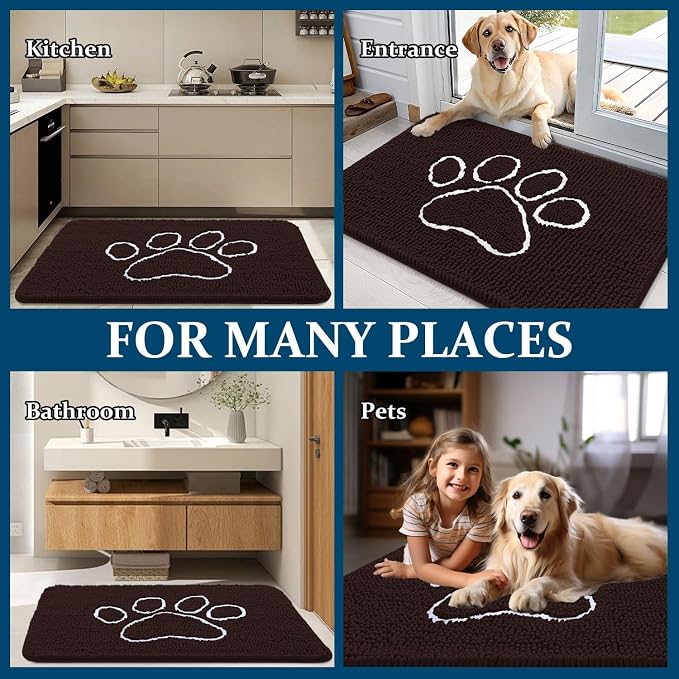 OLANLY Dog Door Mat for Muddy Paws 54x32, Paw Print Design, Absorbs Moisture