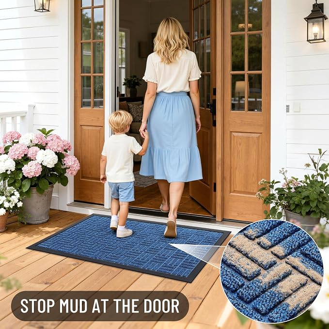 OLANLY Front Door Mat Outside Entrance 33x21, Heavy Duty Sturdy Natural Rubber