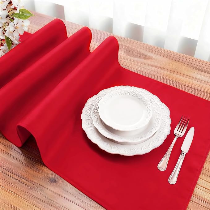 FOLINS&HOME Red Waterproof Decorative Table Runner 108 Inches Long | 210GSM