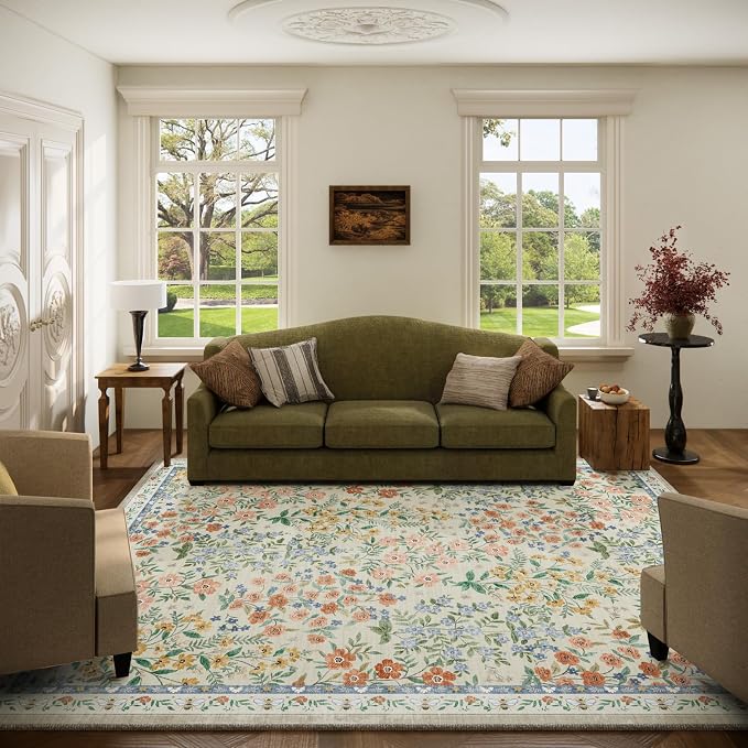 Machine Washable Rugs for Living Room: 8x10 Area Rugs for Bedroom Vintage Stain