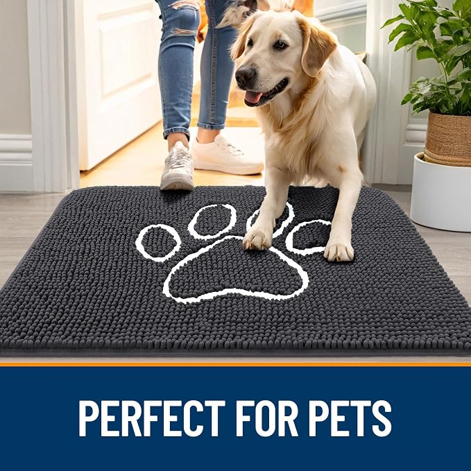 OLANLY Dog Door Mat for Muddy Paws 40x32, Paw Print Design, Absorbs Moisture