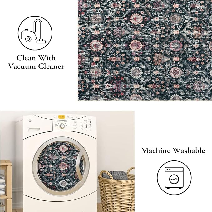 Lahome Moroccan Trellis Washable Round Rugs, Non-Slip Soft Round Rug 4ft
