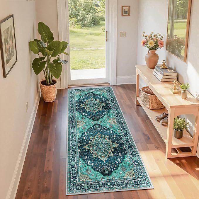 RELEANY Area Rugs Runner 2'x6' Washable Non-Slip, Floral Vintage Distress