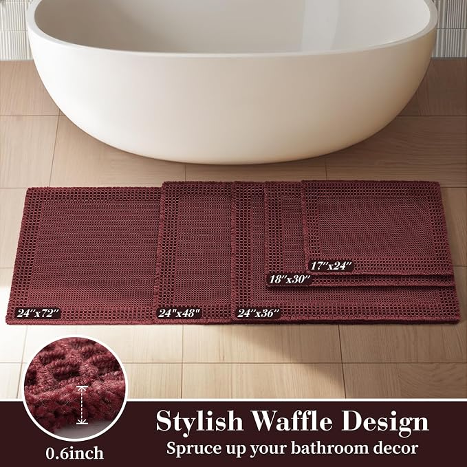 RESARE Waffle Bathroom Runner Rugs, Super Absorbent Bath Mat Non Slip Washable
