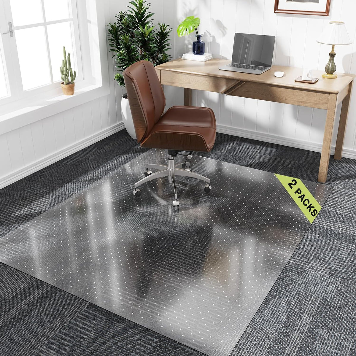 【Shipped Flat】 2 Packs 45" x 53" Clear HeavyDuty Office Chair Mat for Thick Carpet, Plastic Under Desk Carpet Protector Mat for Rolling Desk Chairs,Suitable for Home and Office, Vinyl Floor Protector
