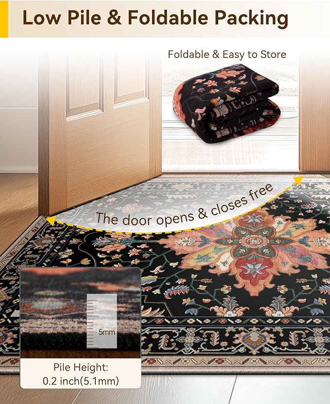 RELEANY Area Rugs Runner 3'x8' Washable Non-Slip, Floral Vintage Distress