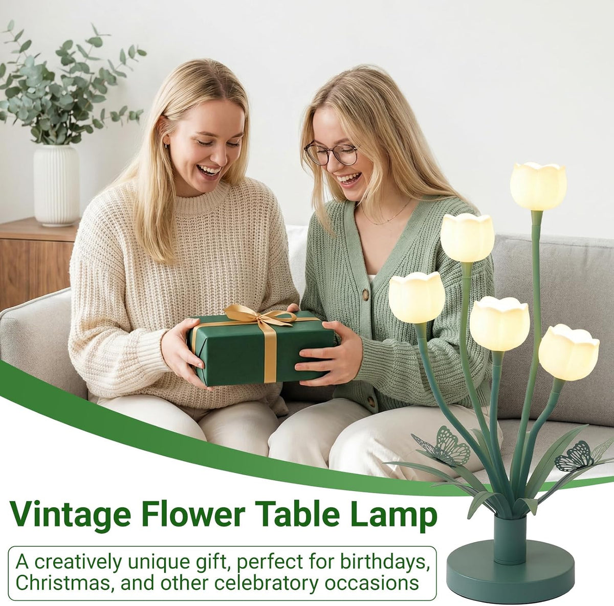 Adjustable Gooseneck 5 Lily of The Valley Flower Table Lamp with Butterfly