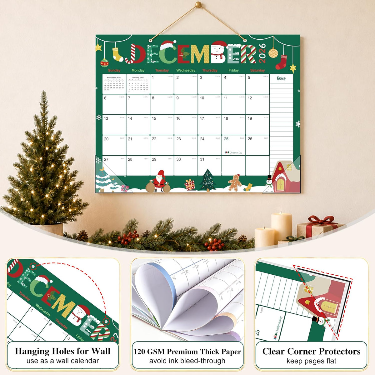 GuassLee Large 2027 Desk Calendar, 39 Month Oct 2026-Dec 2029, 22" x 17"
