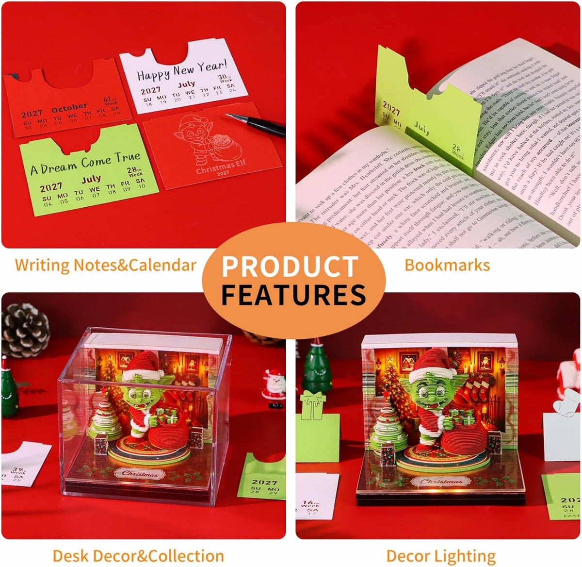 3D Timepiece Calendar 2027 Paper Art Memo Pad with LED Light – Tear-Away Desk Calendar for Record, Planner & Habit Tracker, Bookmark, Gift & Decorative Office Decor (Goblin)