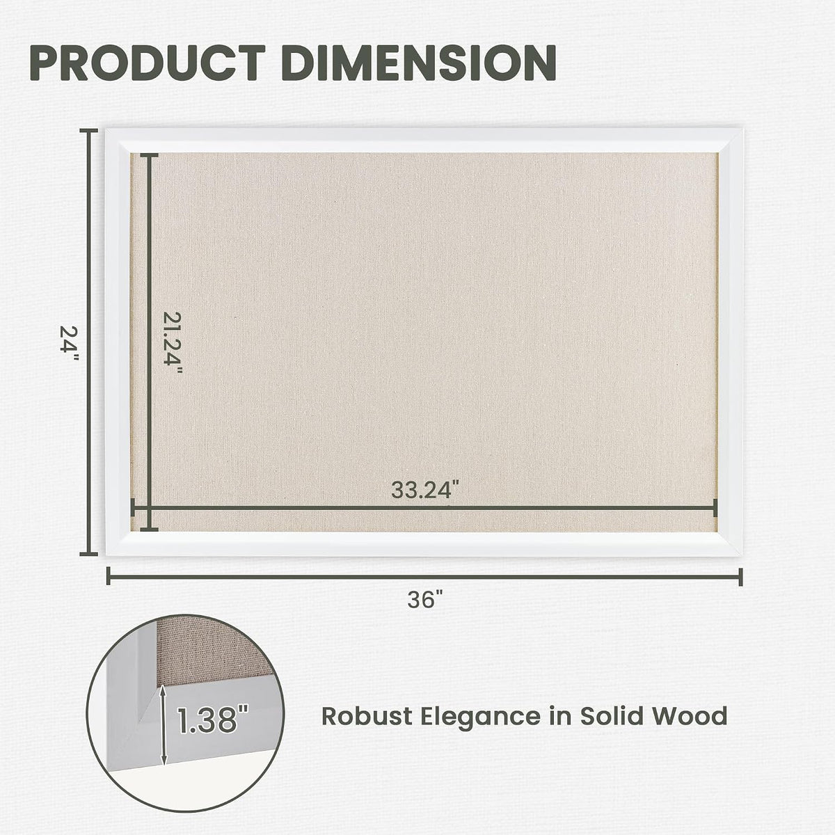 Bulletin Board Cork Board with Linen, 100% Wood Framed 24" x 36" Bulletin Board Decorations, Pin Boards for Walls, Wall Mounted Fabric Picture Board with 10 Pushpins for School, Home & Office, White